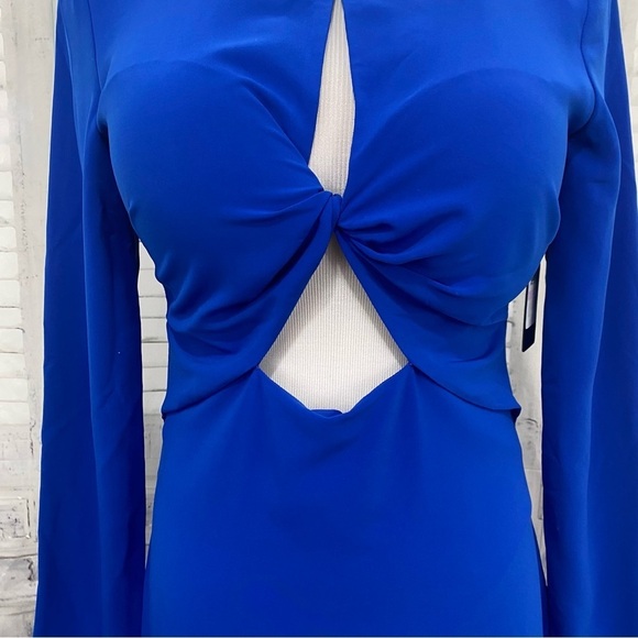 NWT Guess Size 6 Solid Royal Blue Dress Cutout Front Sexy Midi Long Sleeve - Picture 4 of 12